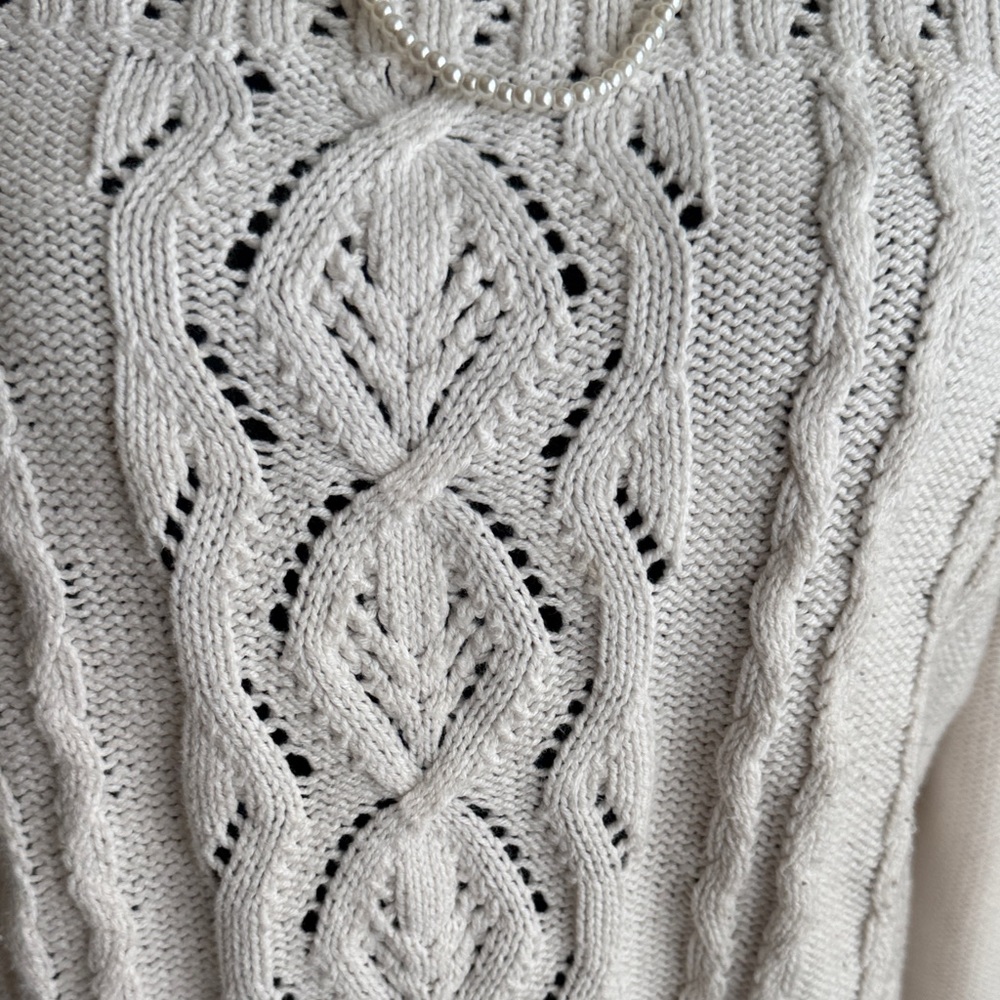 LOFT Cable Knit Sweater with Ruffle Details - Picture 4 of 7